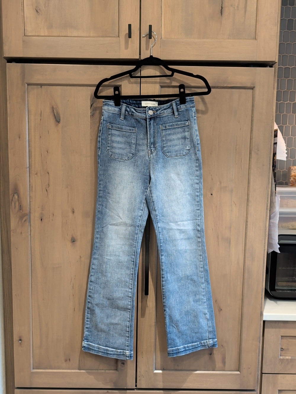 Risen Blue Patch Pocket Straight Leg Women's Jeans
